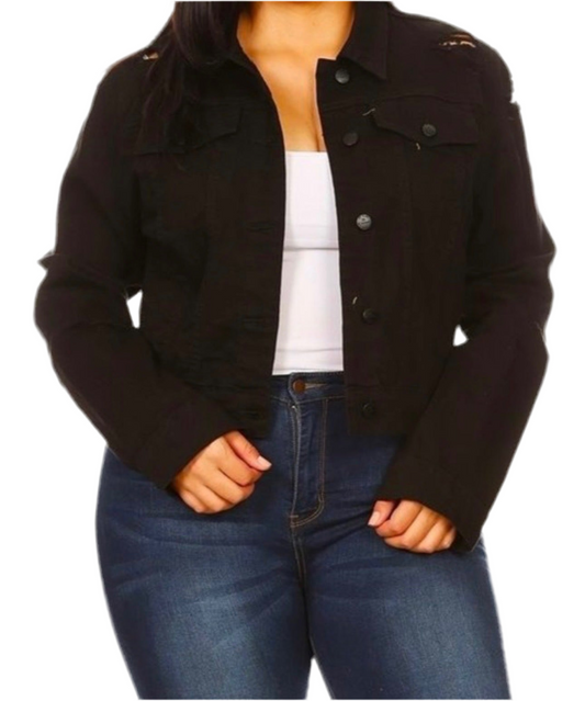 Black Distressed Jean Jacket